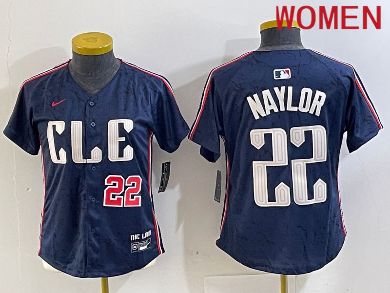Women Cleveland Indians #22 Naylor Blue City Edition Nike 2024 MLB Jersey style 2->women mlb jersey->Women Jersey